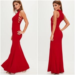 NWT Red High Neck Criss Cross Side Dress